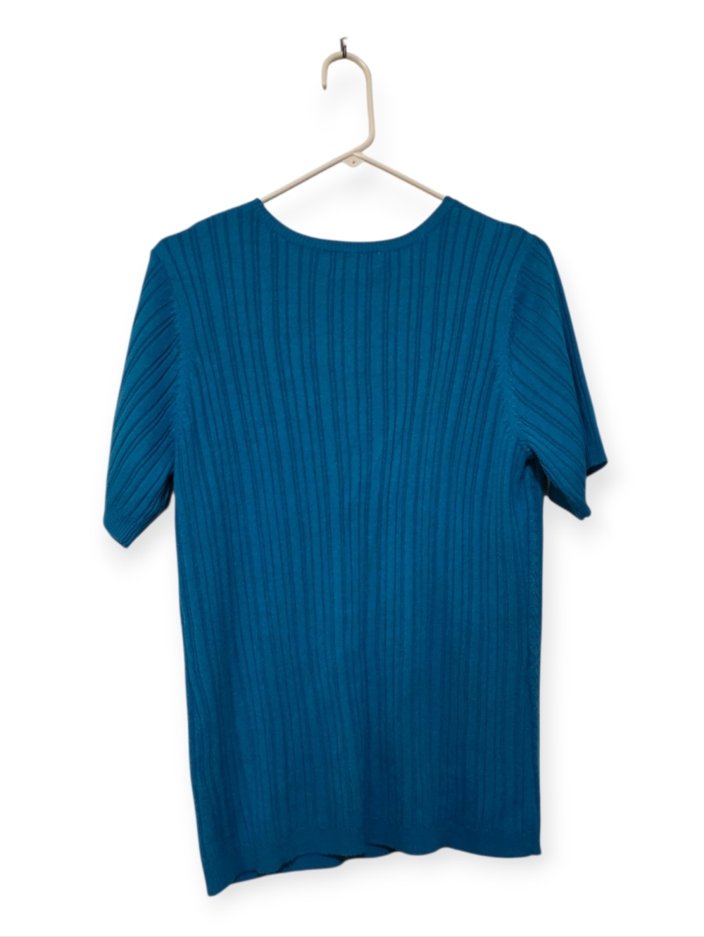 Sag Harbor Woman Teal Cable Knit Sweater Top Size 1X Short Sleeve Classic - Picture 4 of 4